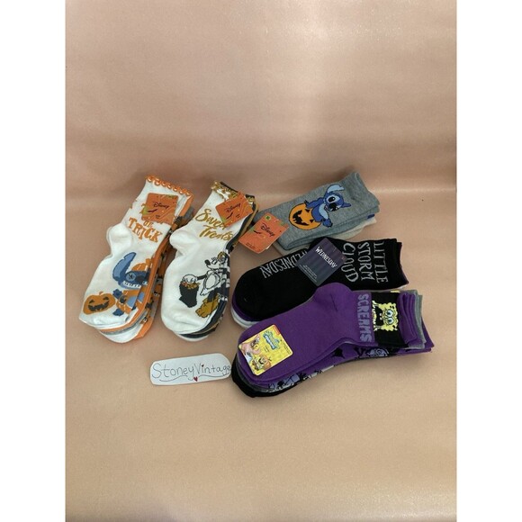 New Disney HALLOWEEN Crew Socks  MINNIE, Stitch, Spongebob, Wednesday - Picture 2 of 16